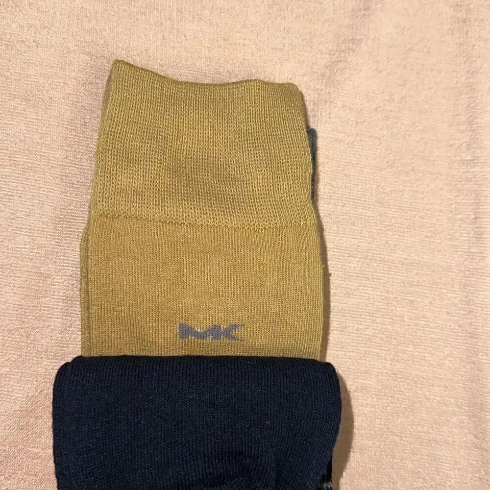 Michael Kors Men’s Pack of 3 Pairs Dress Crew Socks Navy Silver Gray Mustard
